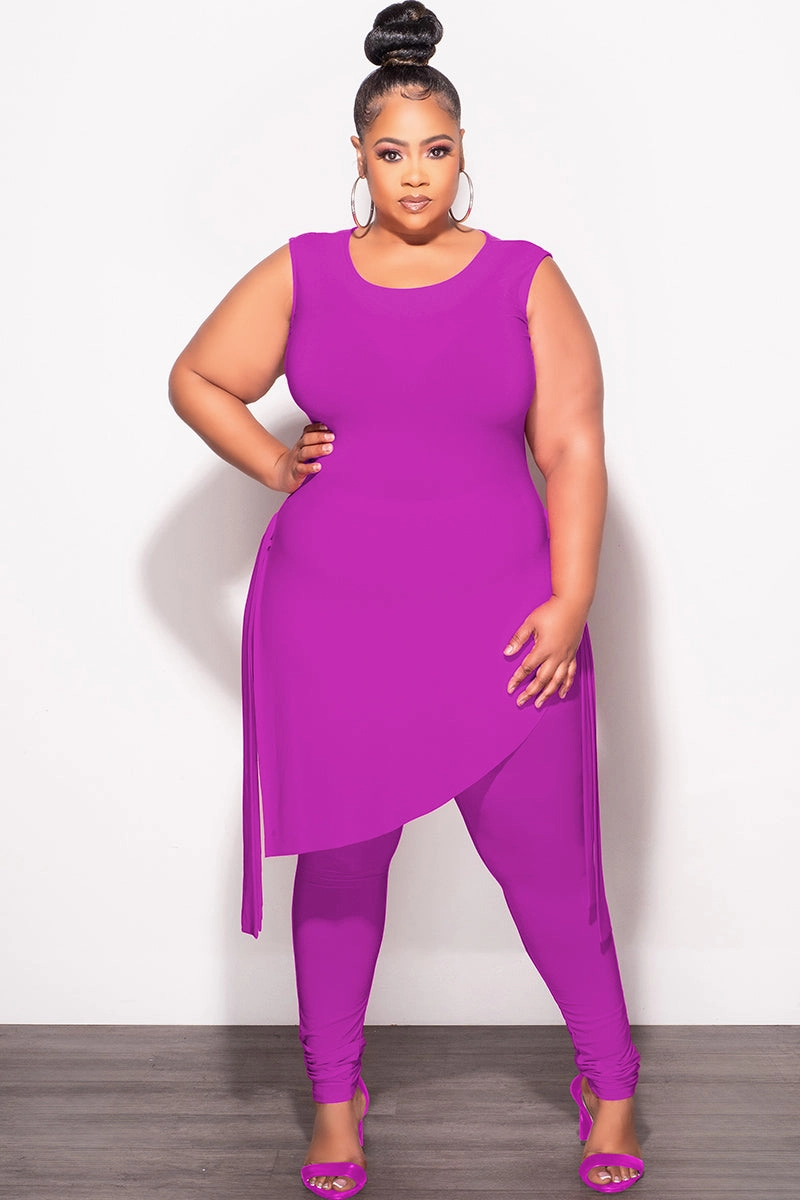 Final Sale Plus Size 2pc Sleeveless Top and Pants Set in Magenta Walk Friendly Soft Support