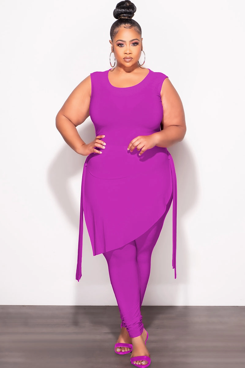 Final Sale Plus Size 2pc Sleeveless Top and Pants Set in Magenta Luxe Look Tight Fit