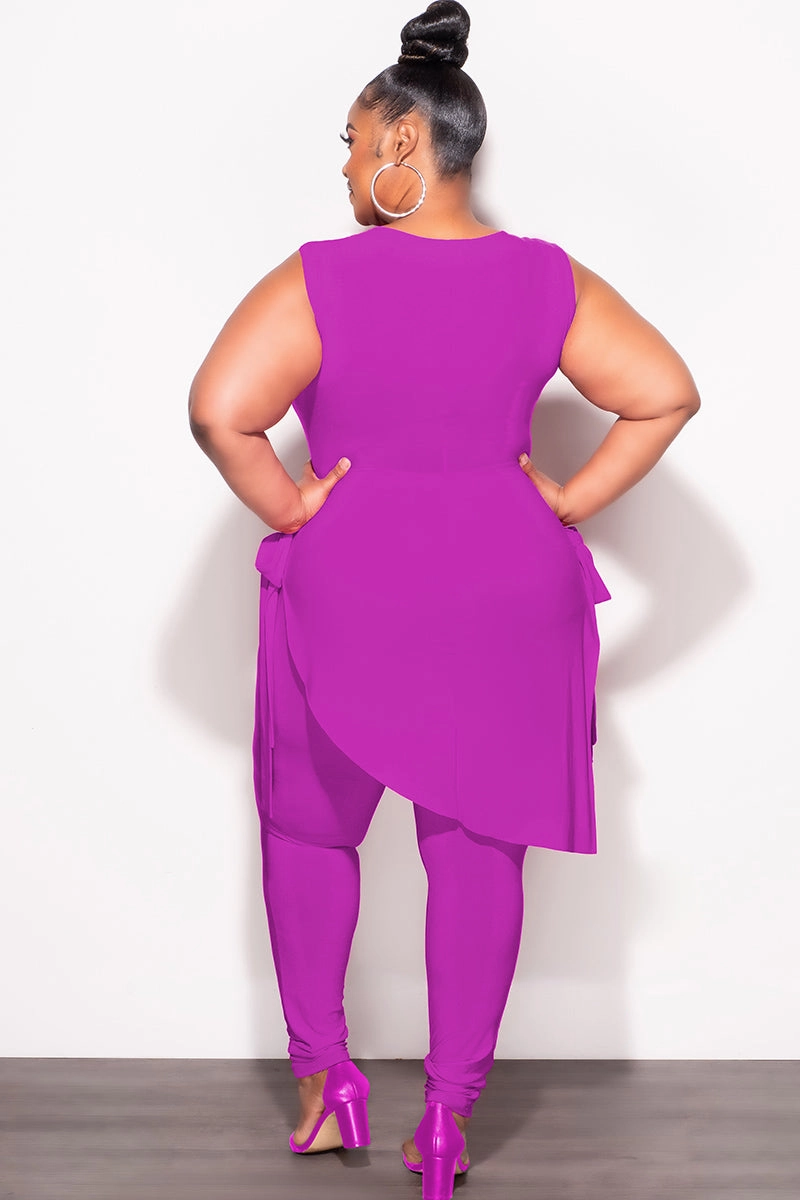 Final Sale Plus Size 2pc Sleeveless Top and Pants Set in Magenta Adjustable Fit