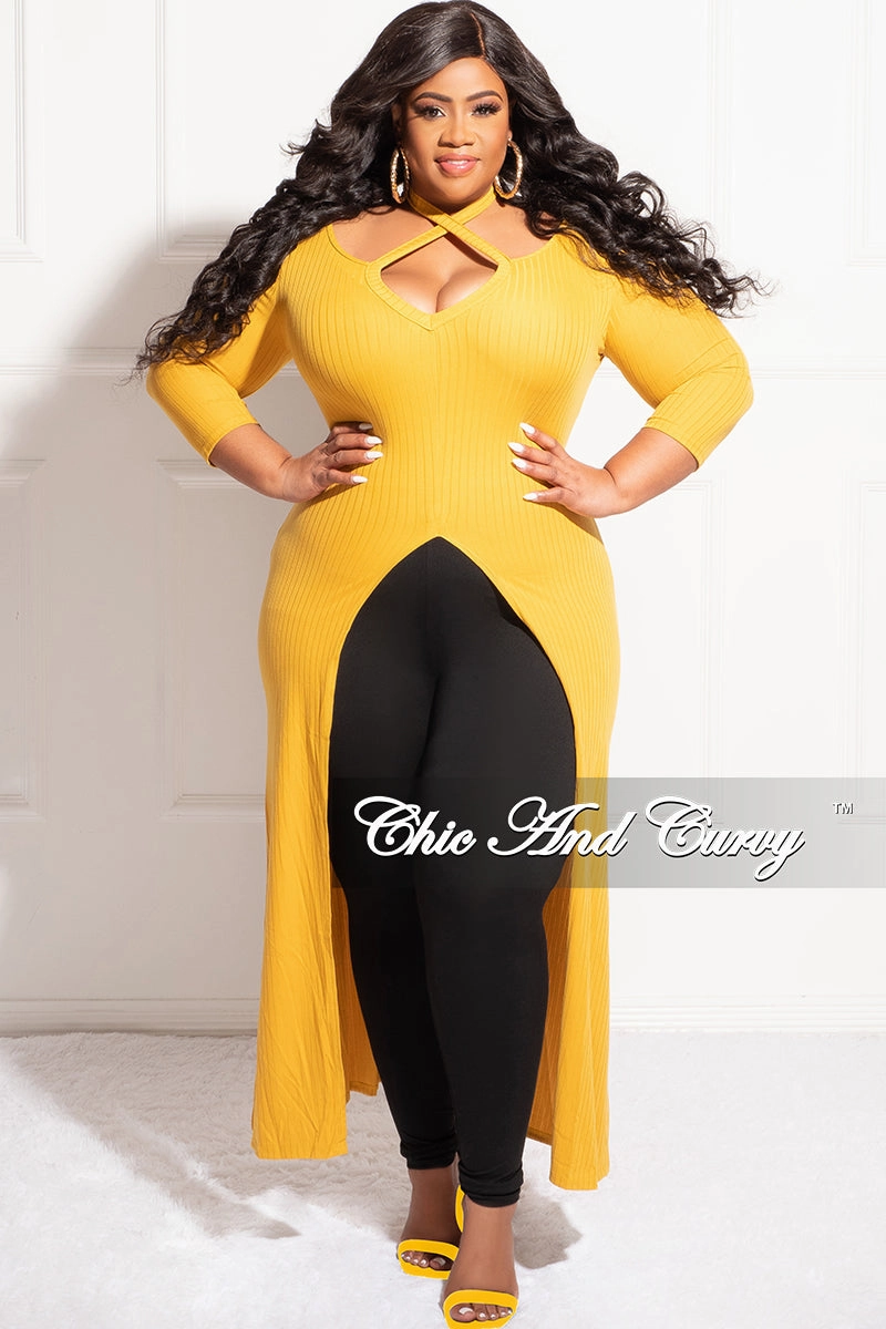 Water resistant coating Compact Packability Final Sale Plus Size Ribbed Long Tunic Top in Mustard
