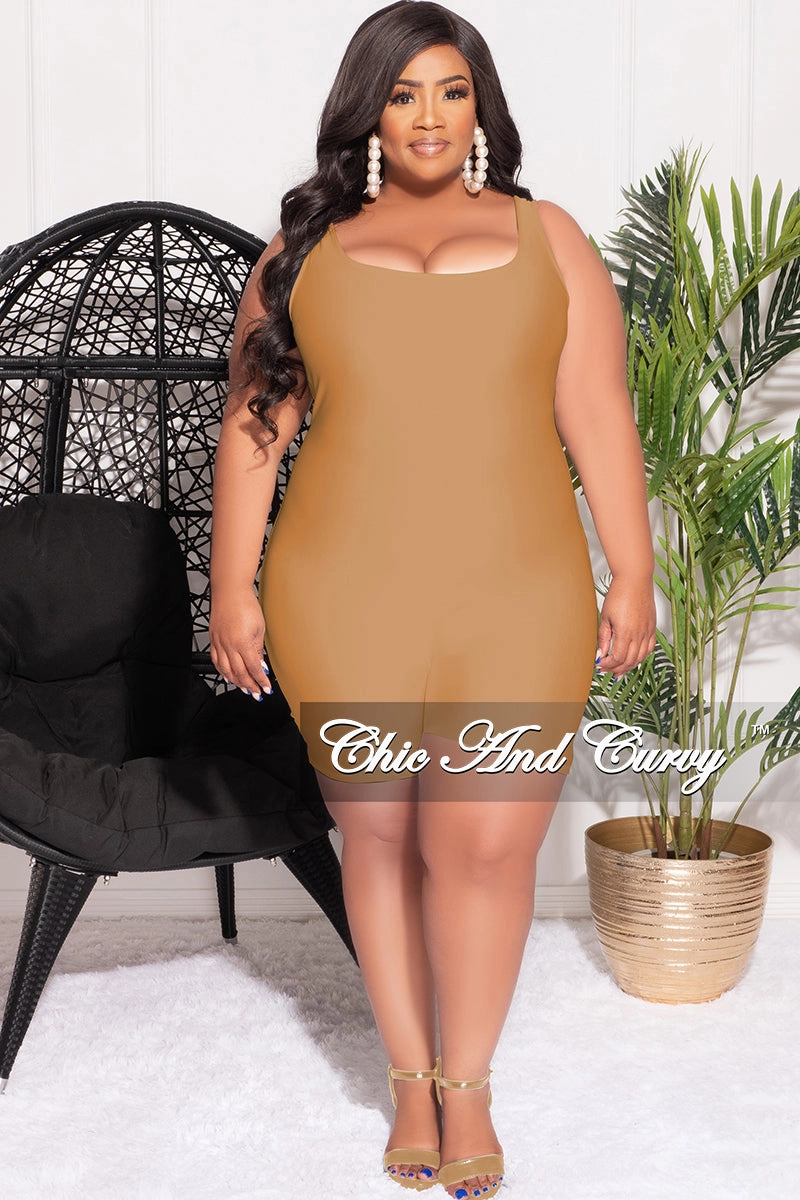 Reversible design Final Sale Plus Size Sleeveless Spandex Romper in Tan