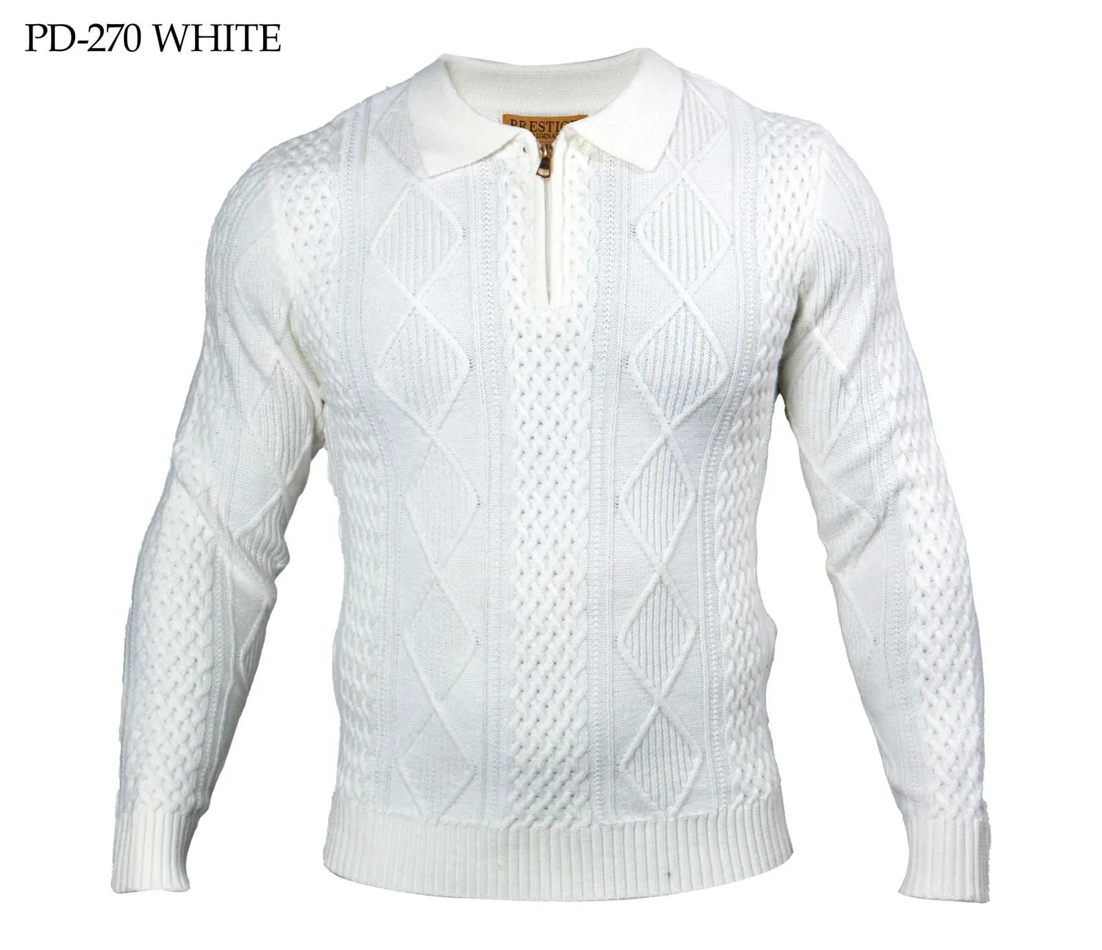 Prestige Men's White Polo Sweater with Zipper Style No: SW-270