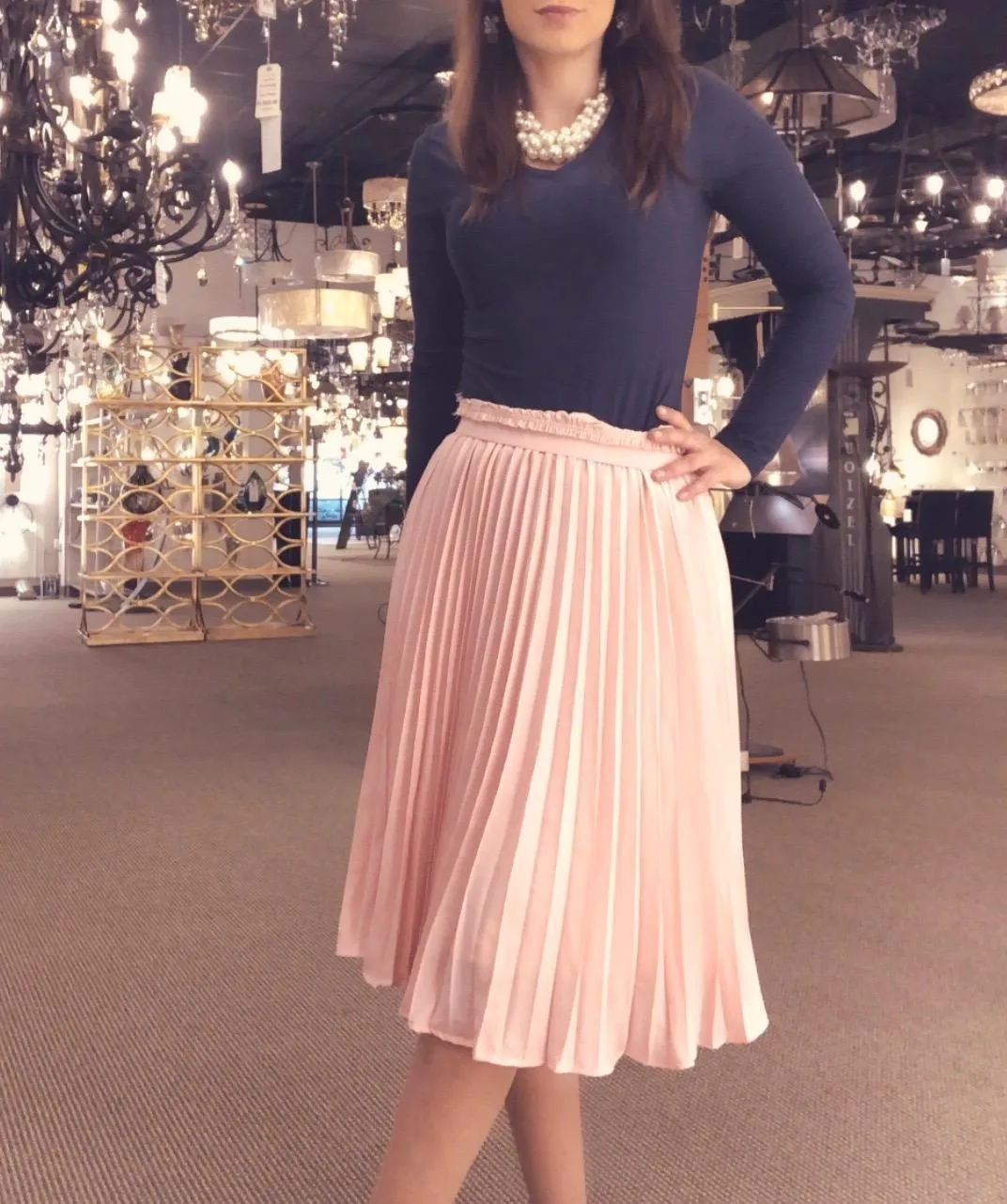 Printed Contrast Big Flare A Line Long Pleated Skirts