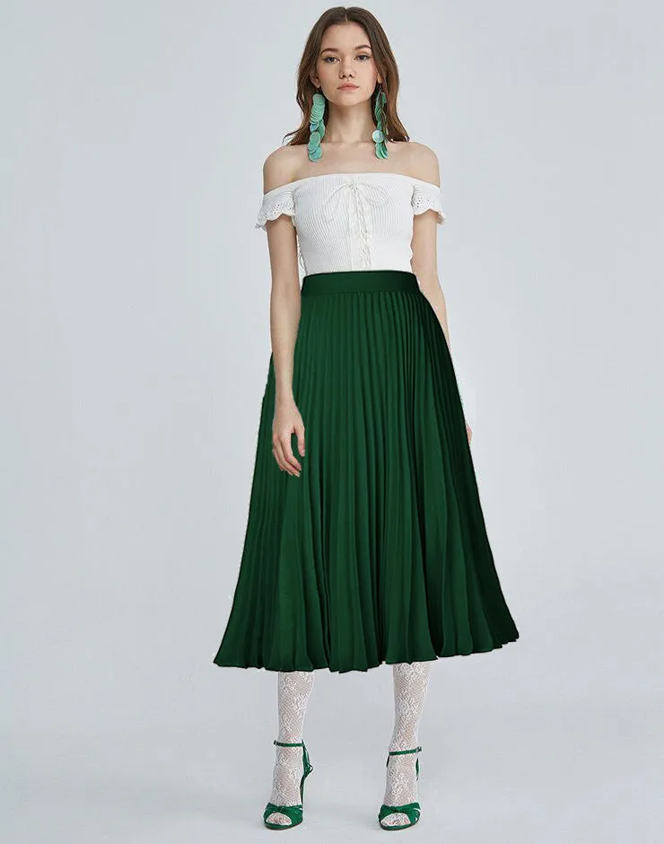 Printed Contrast Big Flare A Line Long Pleated Skirts
