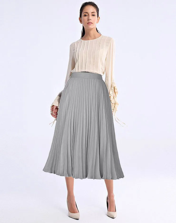 Printed Contrast Big Flare A Line Long Pleated Skirts
