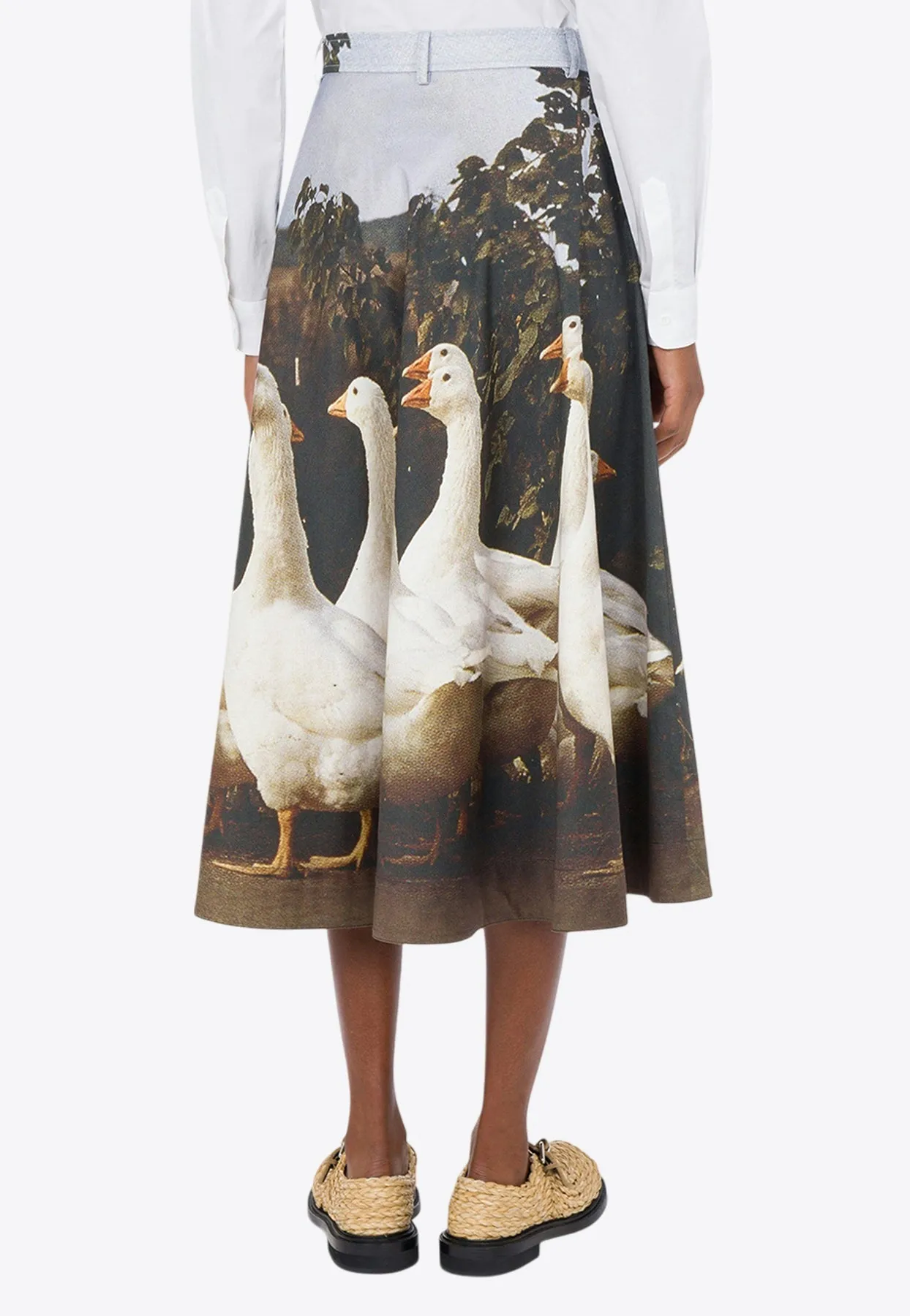 Printed Goose Midi Skirt