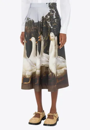 Printed Goose Midi Skirt