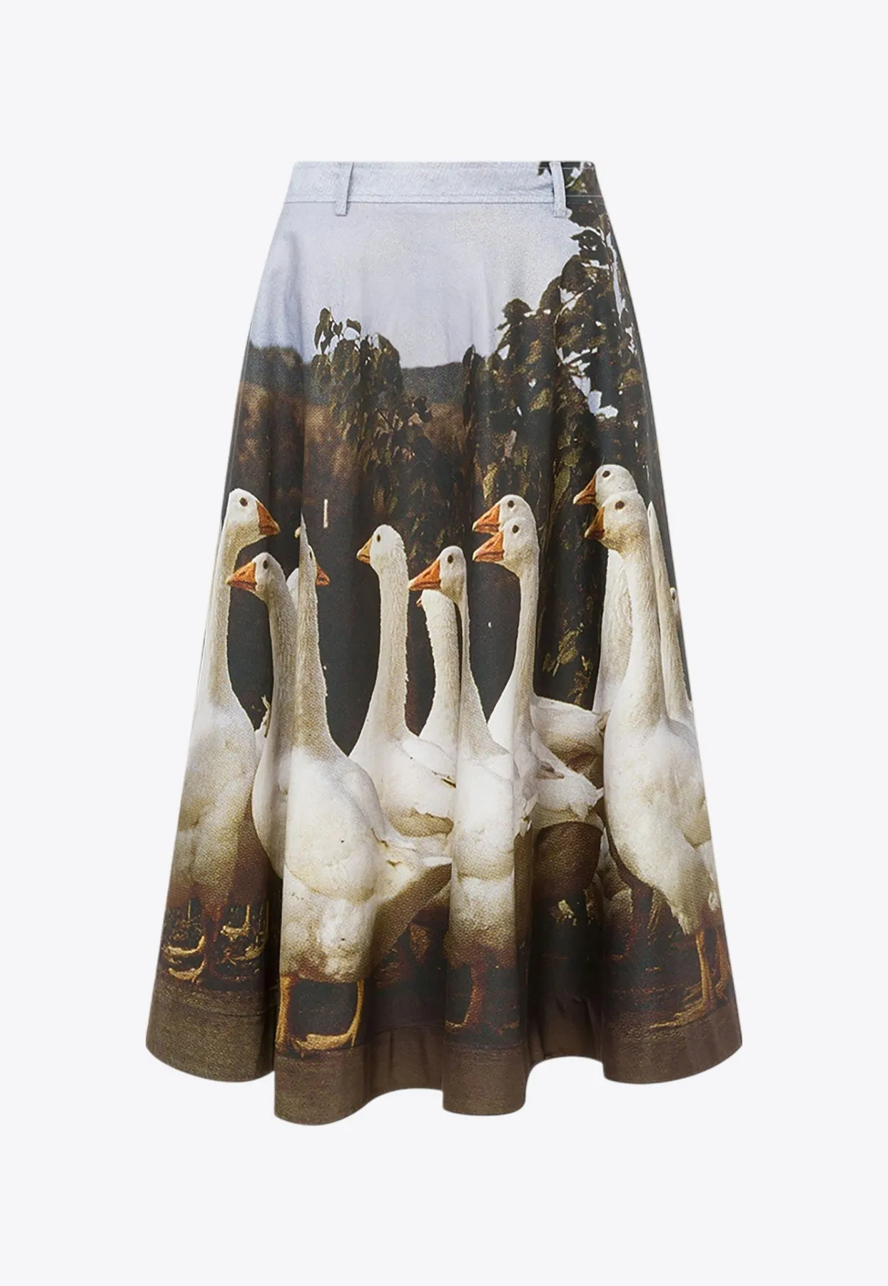 Printed Goose Midi Skirt