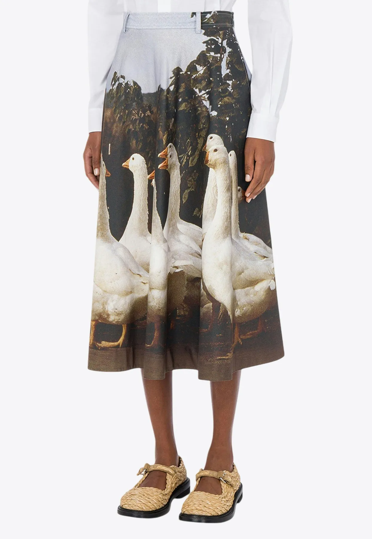 Printed Goose Midi Skirt