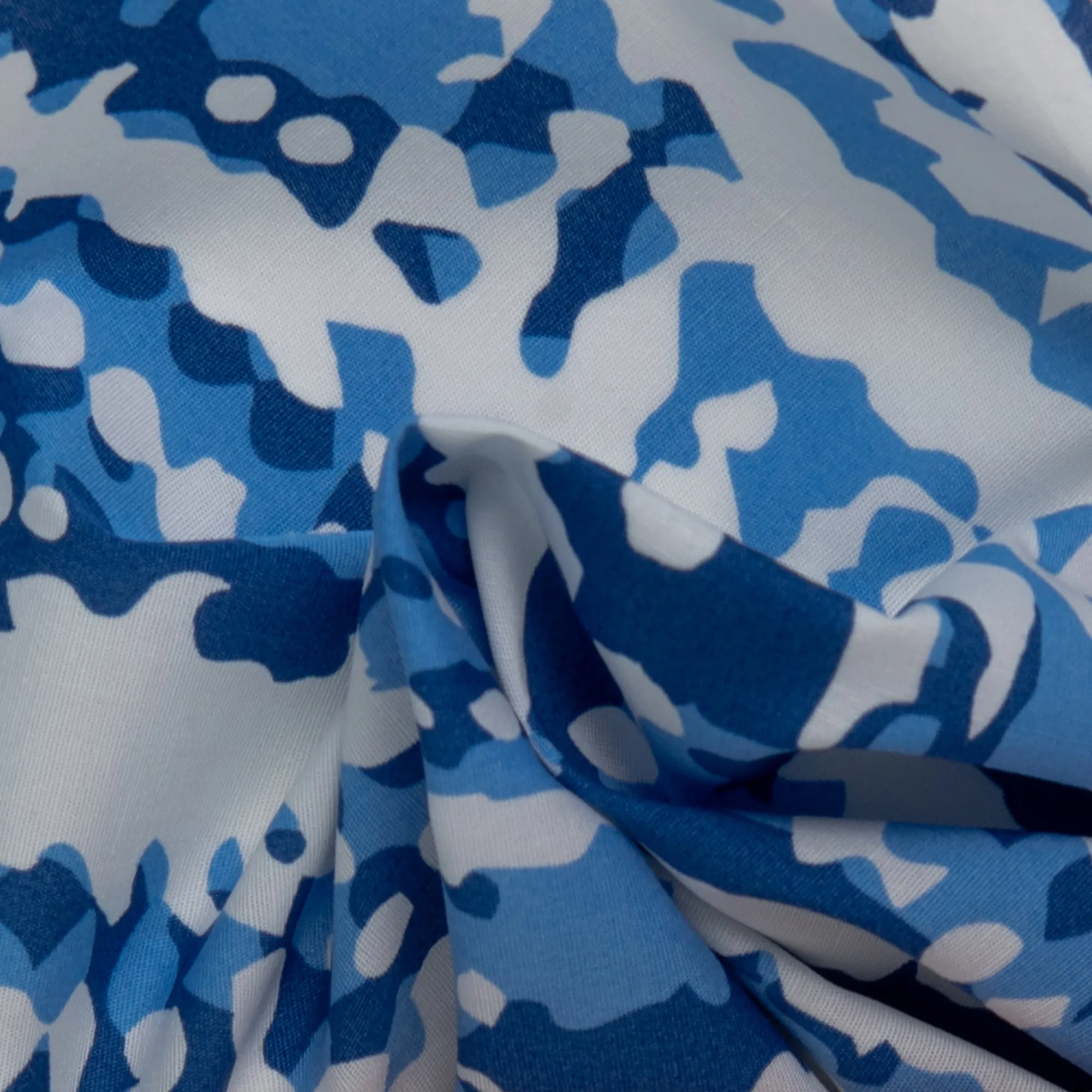 Printed Stretch Cotton Poplin - PAULINA - Abstract - Blue