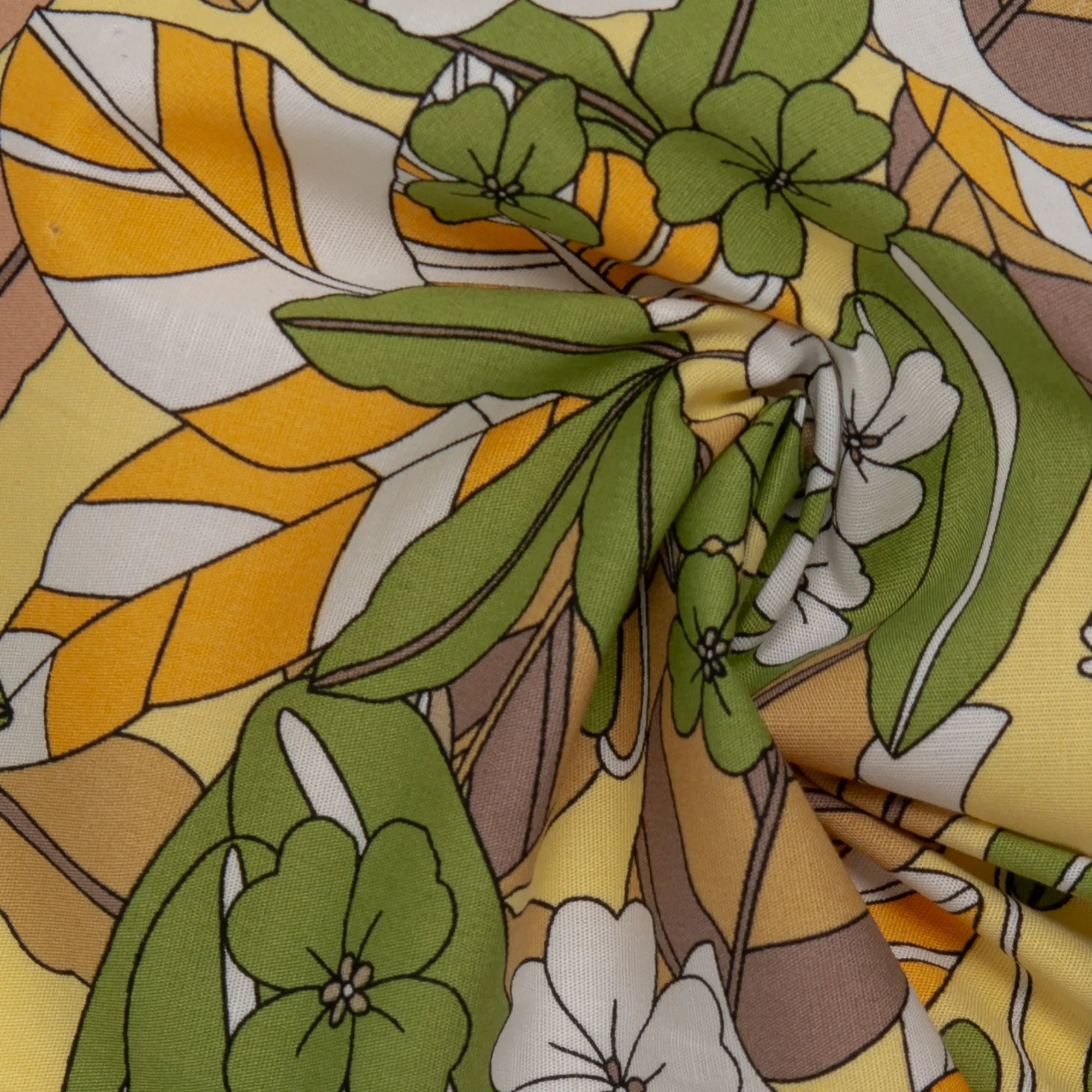 Printed Stretch Cotton Poplin - PAULINA - Pansy - Lemon peel