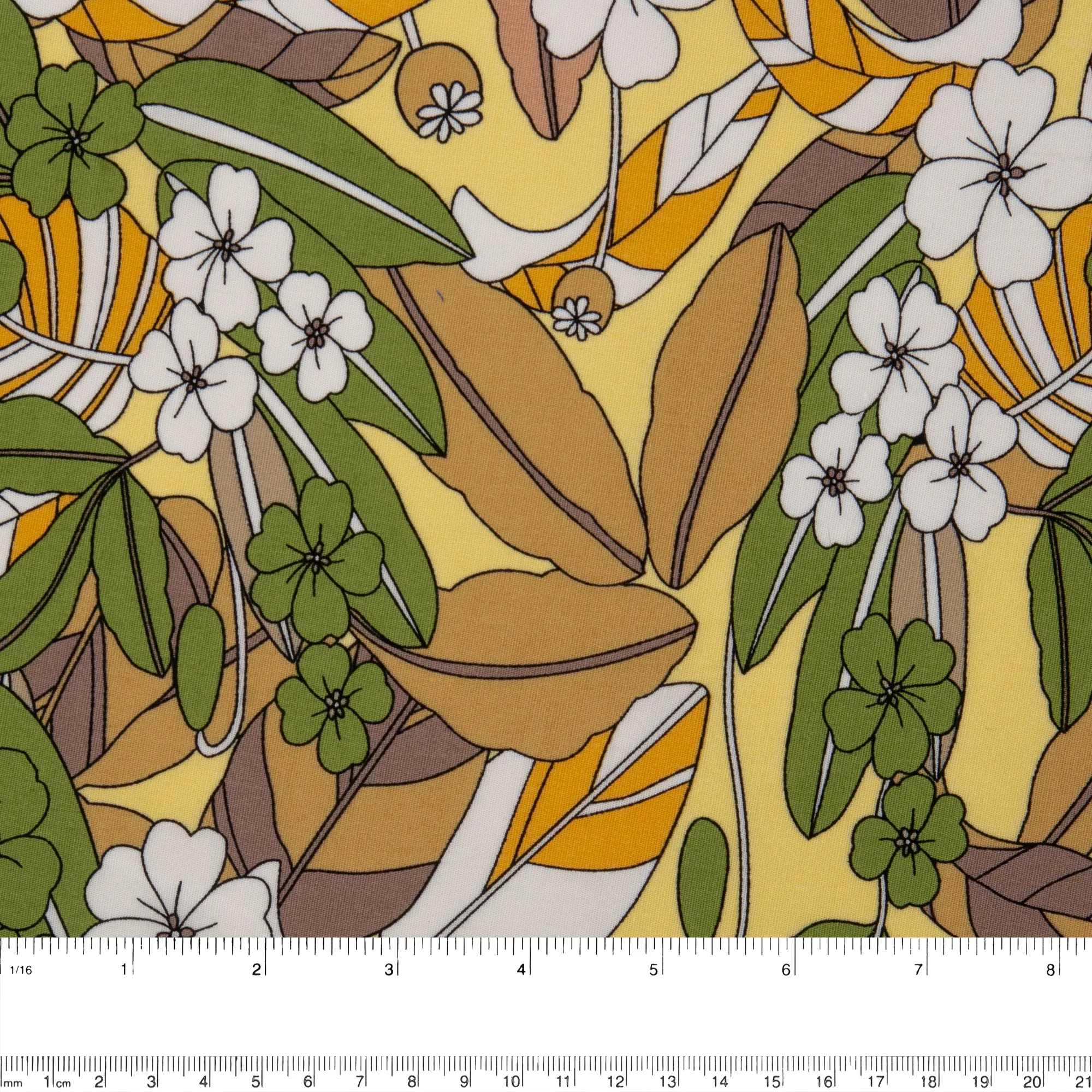 Printed Stretch Cotton Poplin - PAULINA - Pansy - Lemon peel