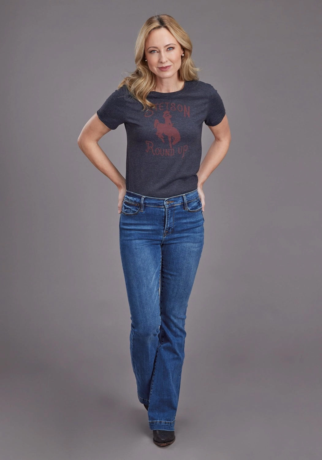 Stetson Womens Round Up Black Cotton Blend S/S T-Shirt Youthful Appeal hypoallergenic material