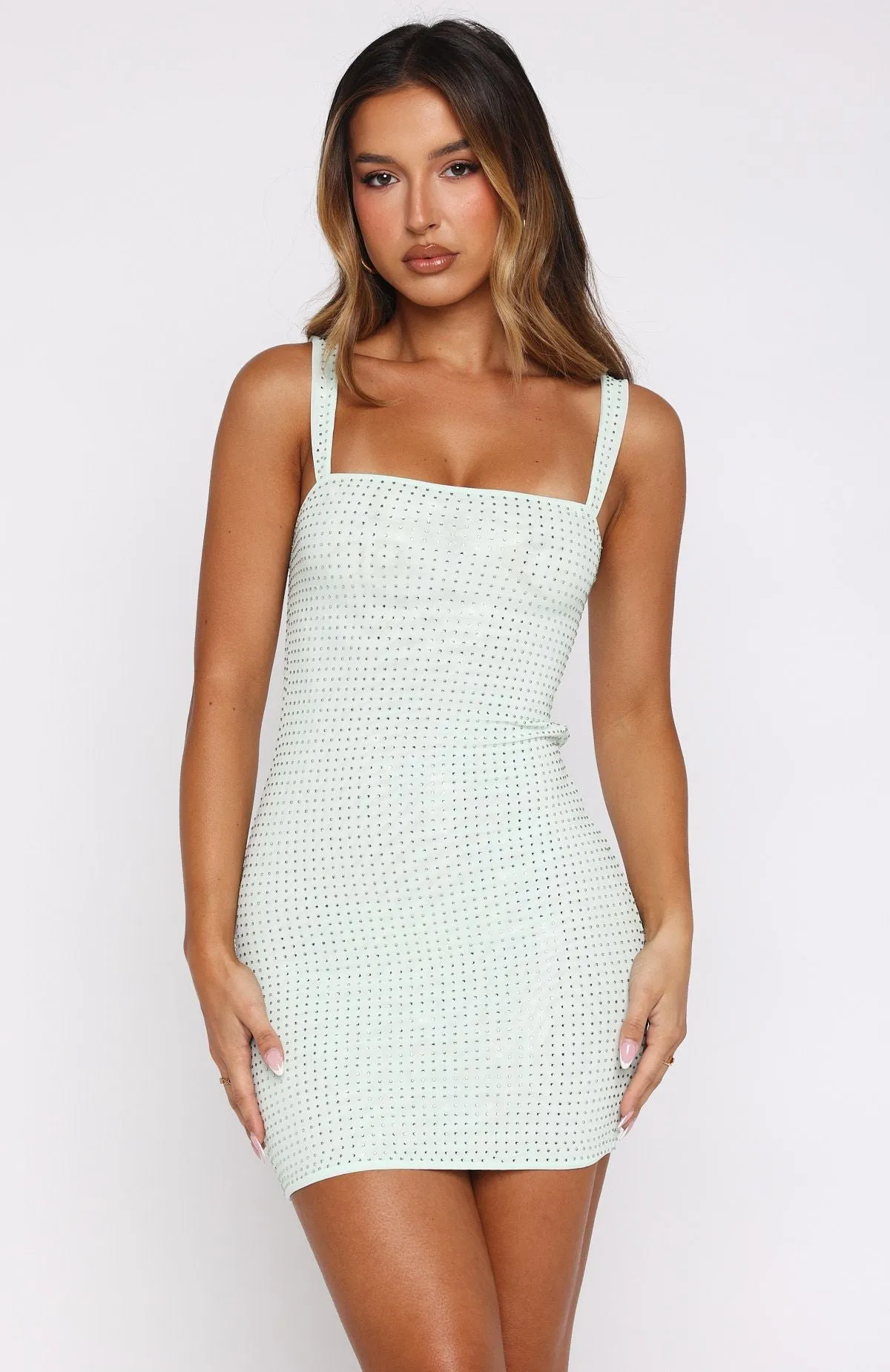 HiddenVentilationPockets Textured Weave Pattern Pump The Volume Embellished Mini Dress Mint
