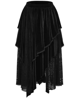 Punk Rave Plus Size Bohemian Gothic Asymmetric Velvet & Baroque Lace Maxi Skirt