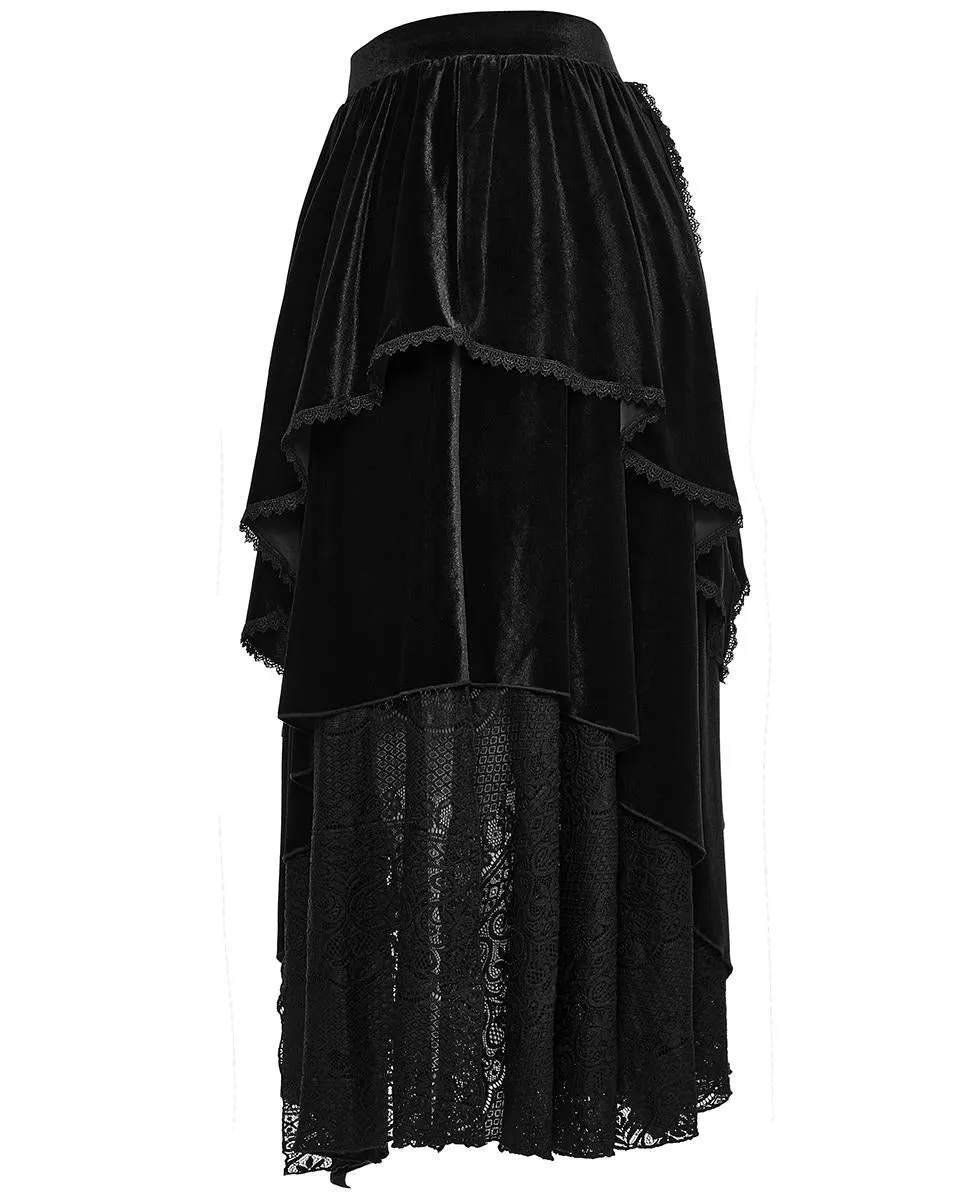 Punk Rave Plus Size Bohemian Gothic Asymmetric Velvet & Baroque Lace Maxi Skirt