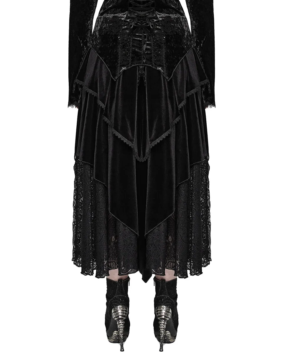 Punk Rave Plus Size Bohemian Gothic Asymmetric Velvet & Baroque Lace Maxi Skirt