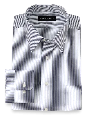 Pure Cotton Pinpoint Solid Color Straight Collar Dress Shirt - Blue Stripe