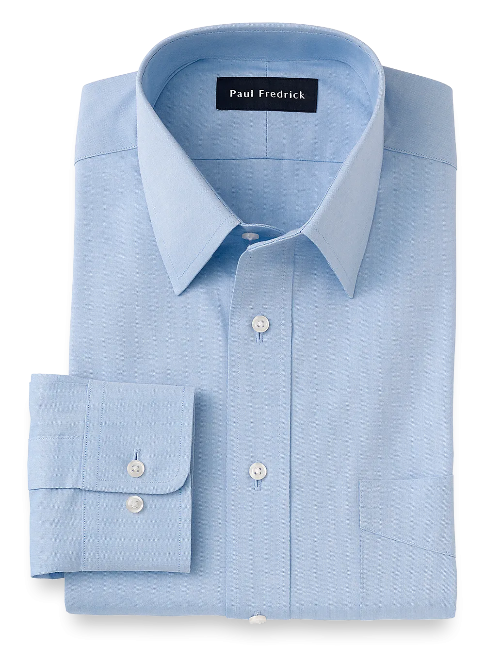 Pure Cotton Pinpoint Solid Color Straight Collar Dress Shirt - Blue