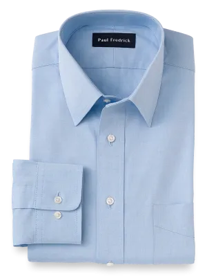 Pure Cotton Pinpoint Solid Color Straight Collar Dress Shirt - Blue