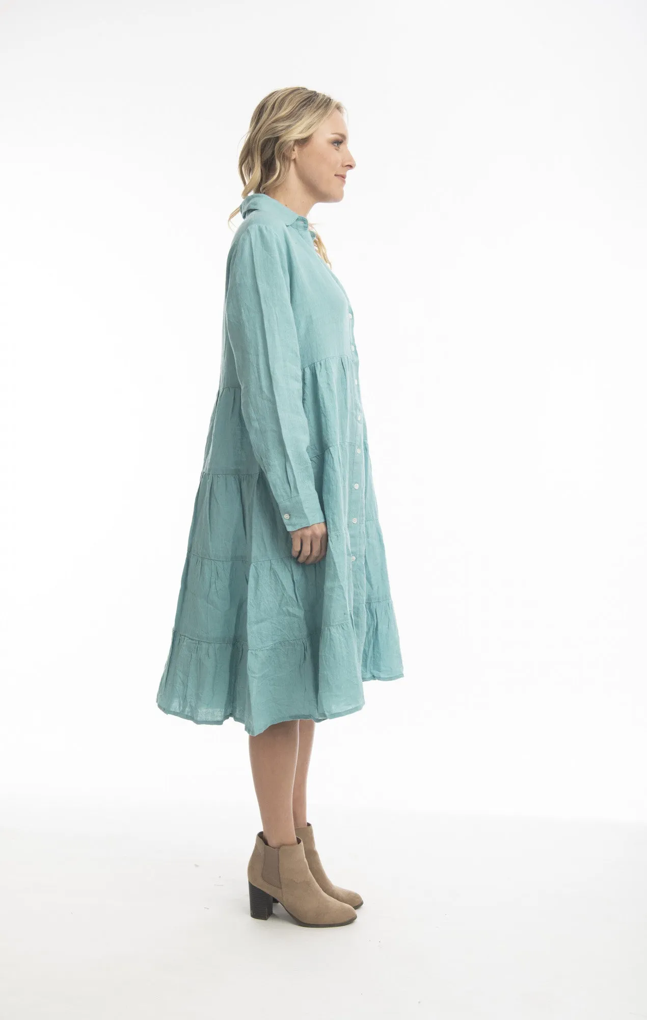 Pure Linen Dress Layers Collar