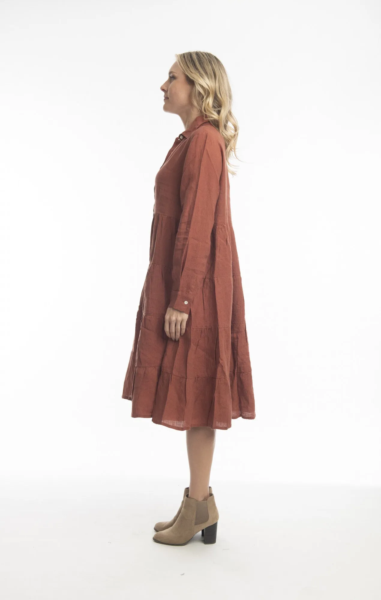 Pure Linen Dress Layers Collar