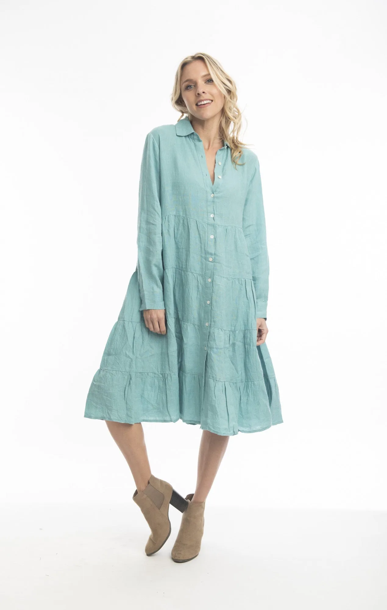 Pure Linen Dress Layers Collar