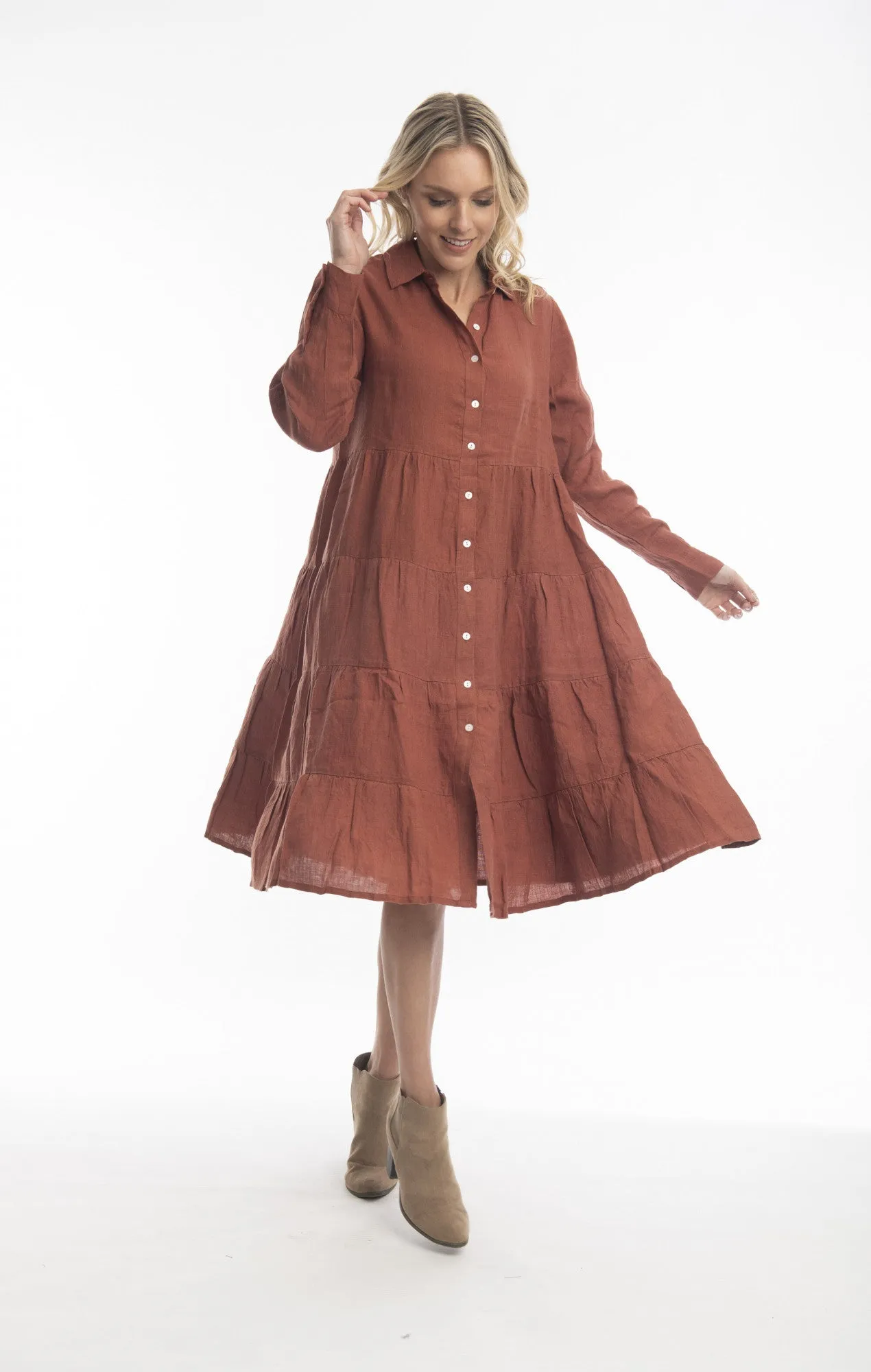 Pure Linen Dress Layers Collar