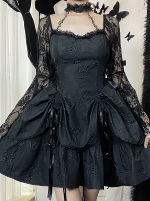 Purpdrank - 2023 New Gothic Lace Up Black Summer Dress Women Streetwear Long Sleeve See Through Halter Dress Elegant Party Sexy Mini Dresses