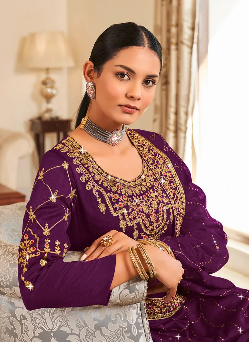 Purple Embroidery Designer Salwar Suit