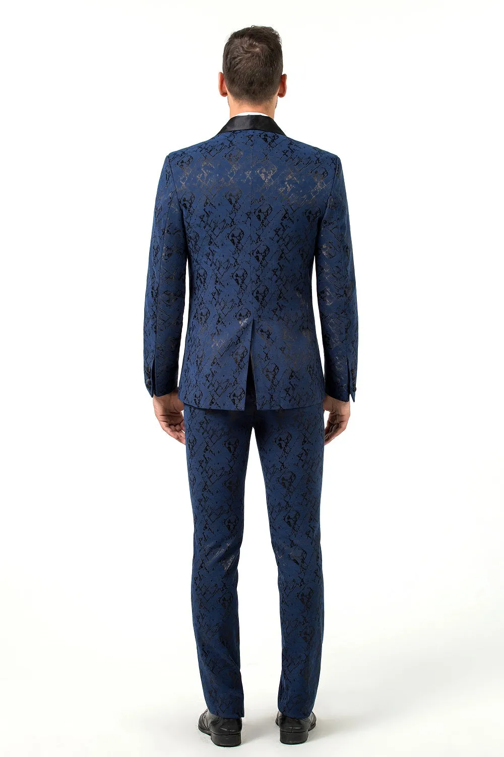 Purple Navy Unique Patterned Party 3 Piece Men Suits