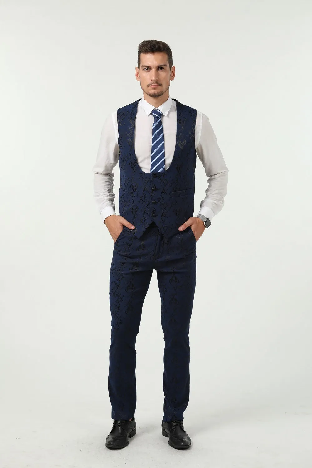 Purple Navy Unique Patterned Party 3 Piece Men Suits