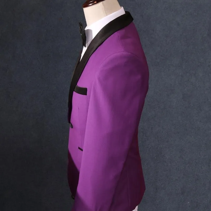 Purple Three Piece Men Shawl Collar Tuxedo Suits