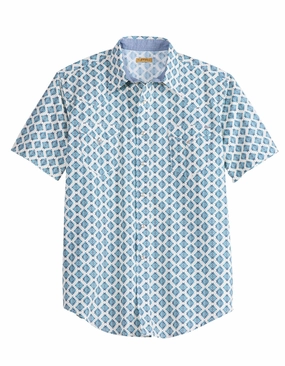Tin Haul Mens Ombre Aztec Tiles Blue/White 100% Cotton S/S Shirt Wardrobe Staple Beach Attire