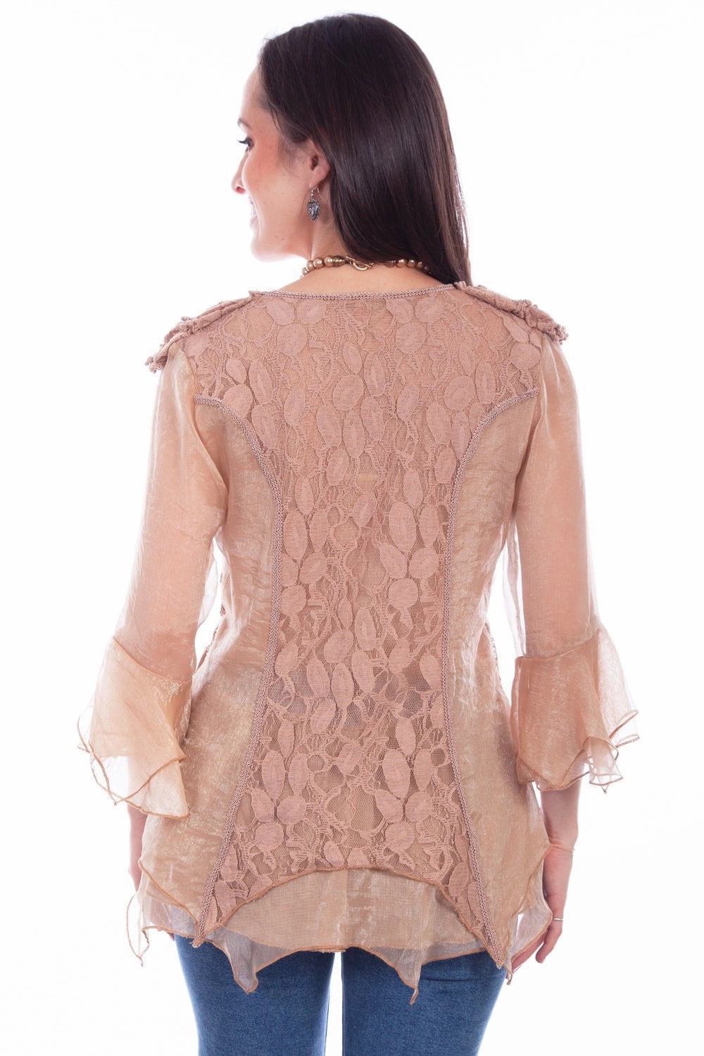 Scully Womens Natural Cotton Blend Double Ruffle S/S Blouse Breathable Lining