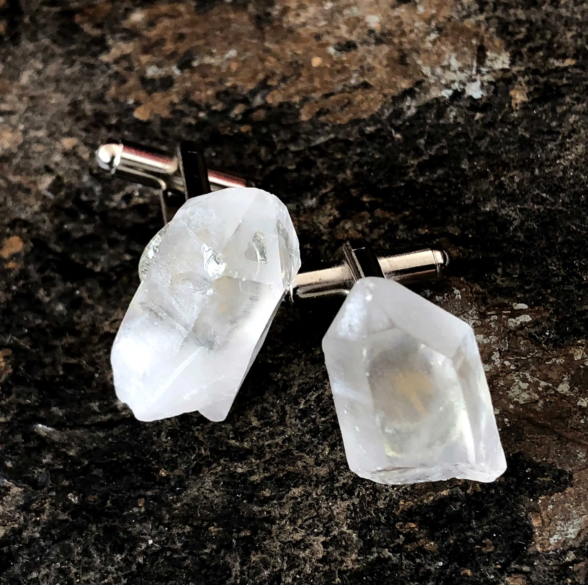 Quartz Point Cufflinks, raw stone crystal cuff links