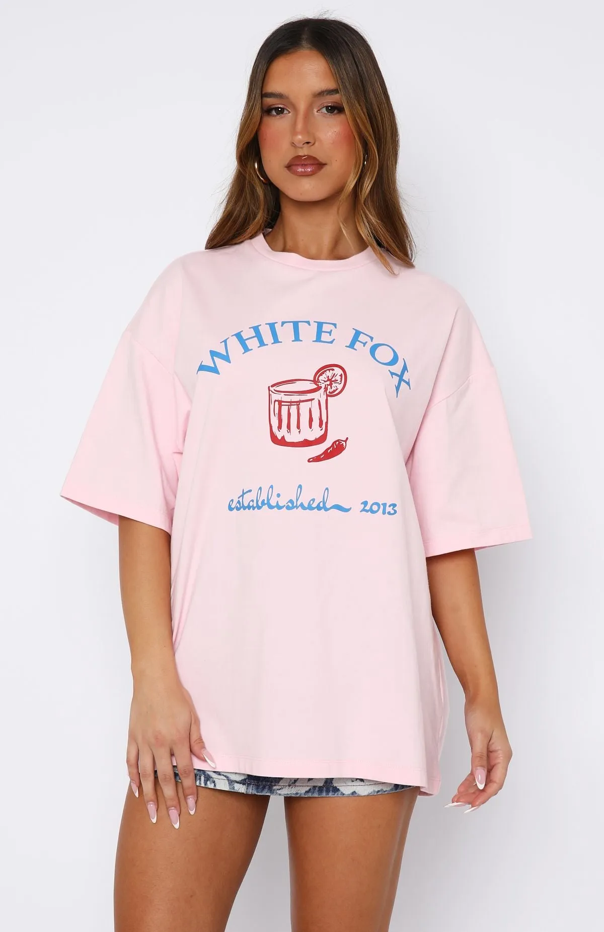 EcoFriendly Material DropShoulderConstruction Make It Spicy Oversized Tee Pink
