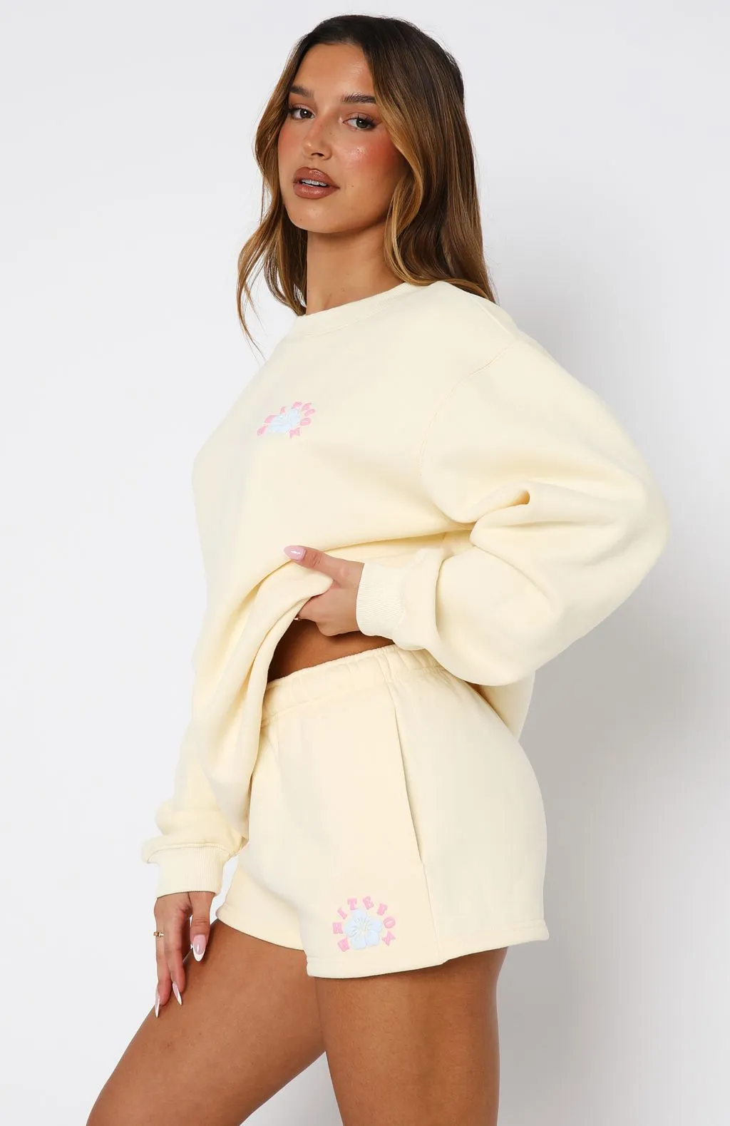 Drop Shoulder Design Keep Blooming Lounge Shorts Lemon