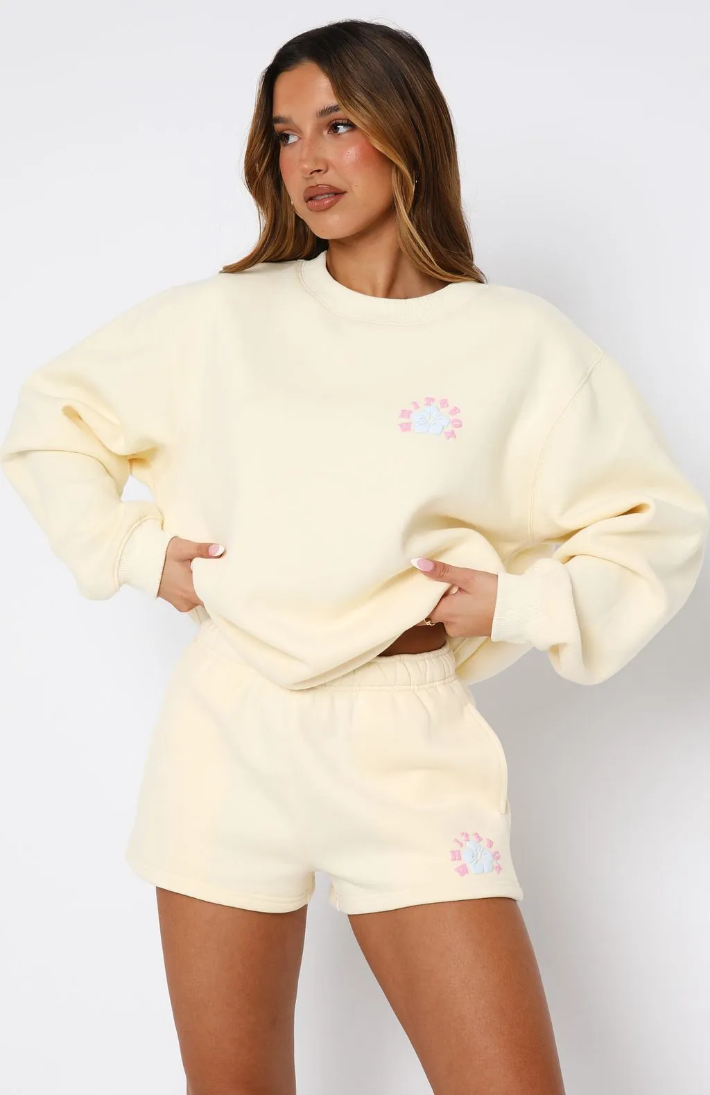 BreathableKnit Fabric Keep Blooming Lounge Shorts Lemon