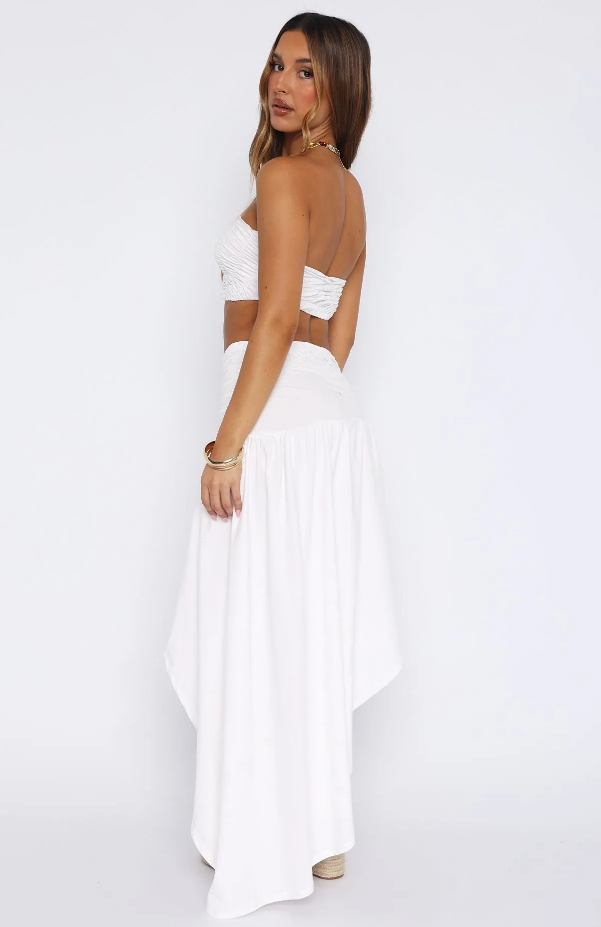 Corfu Cove Maxi Skirt White Smooth Look Waist Defining