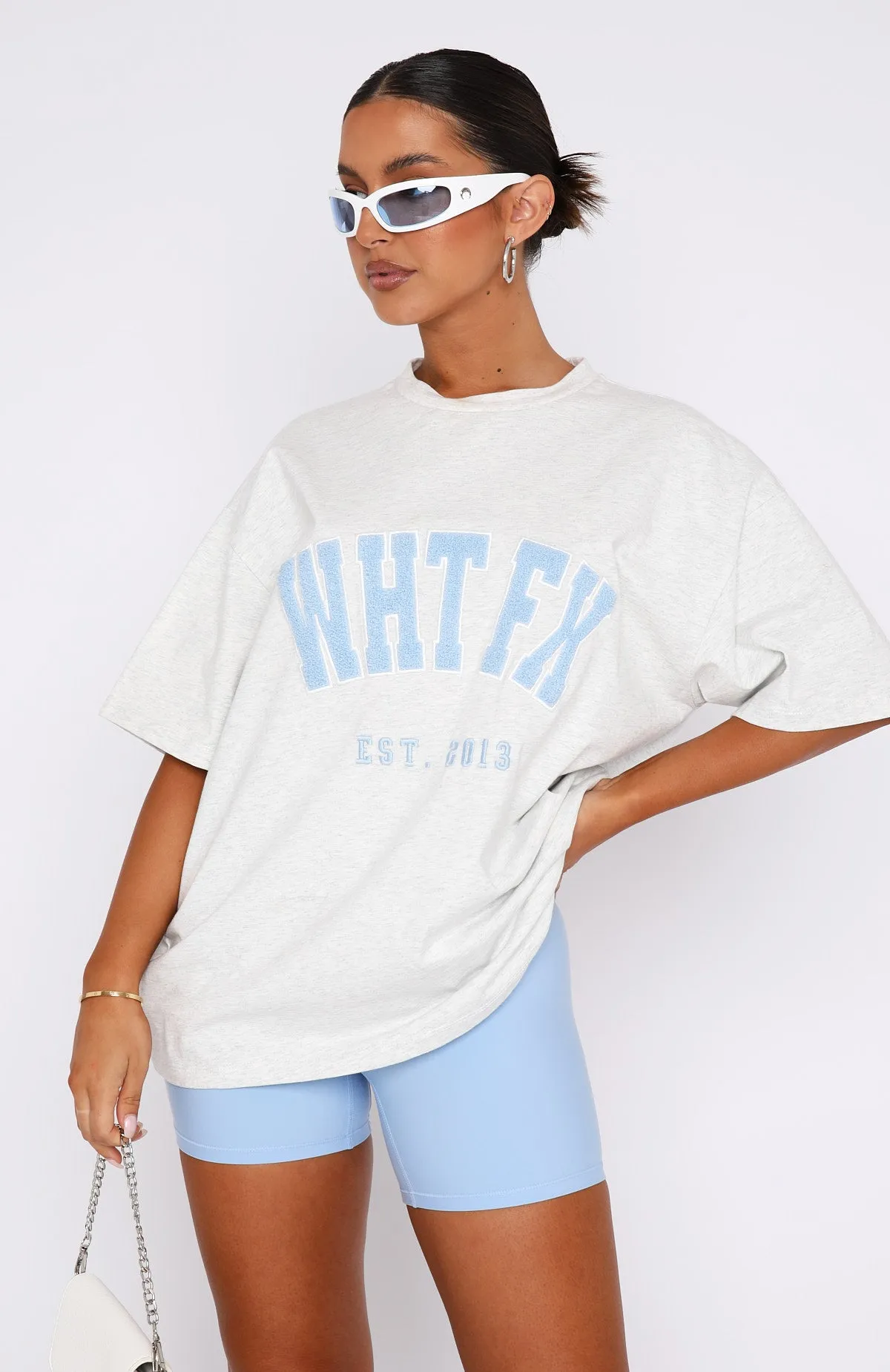 Contrast Topstitching Detail Neutral Tone Palette Give It Away Oversized Tee Grey Marle