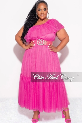 tailored look Thermal Regulating Final Sale Plus Size One Shoulder Mesh Dress in Pink