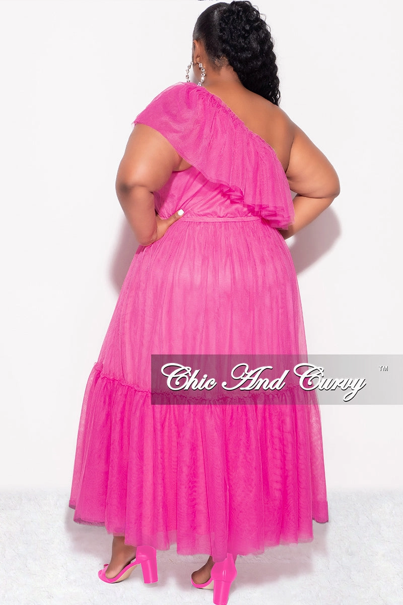 Performance Support TearResistantPanels Final Sale Plus Size One Shoulder Mesh Dress in Pink