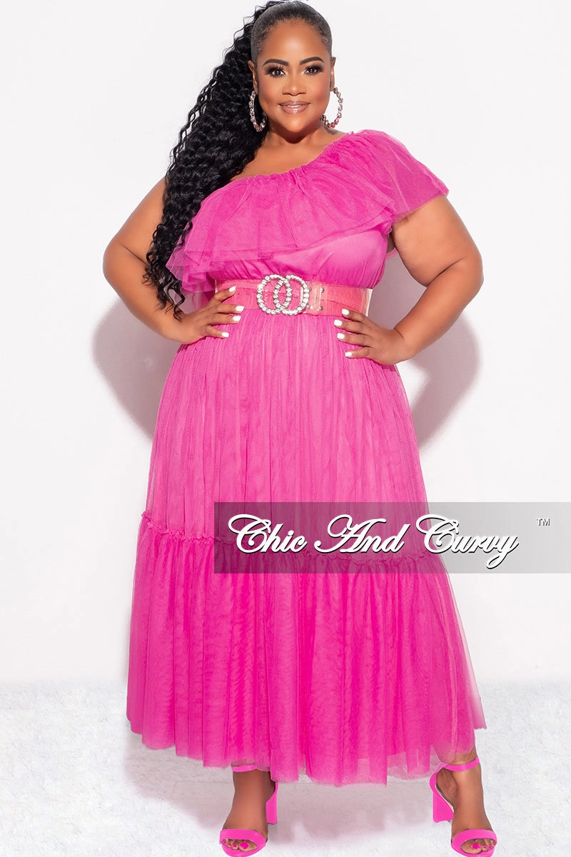 tailored look Thermal Regulating Final Sale Plus Size One Shoulder Mesh Dress in Pink