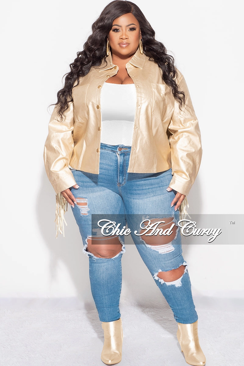 NonRestrictiveFit Final Sale Plus Size Fringe Faux Leather Top in Gold