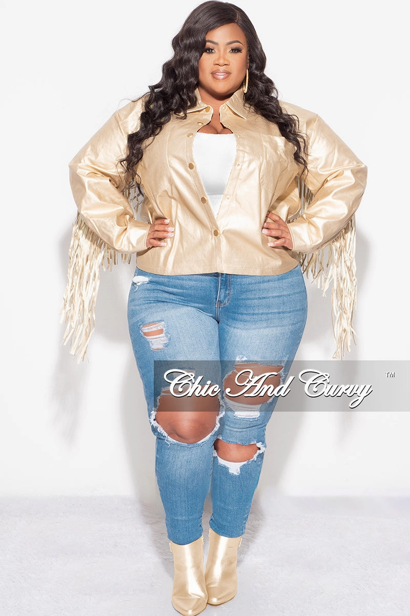Casual Design Final Sale Plus Size Fringe Faux Leather Top in Gold
