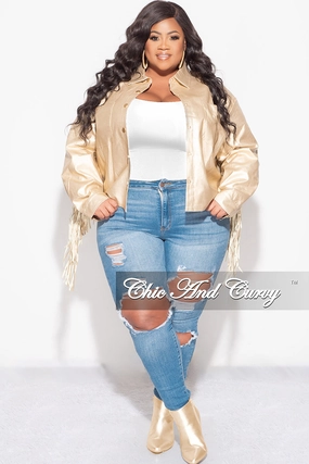 Final Sale Plus Size Fringe Faux Leather Top in Gold Quality Material