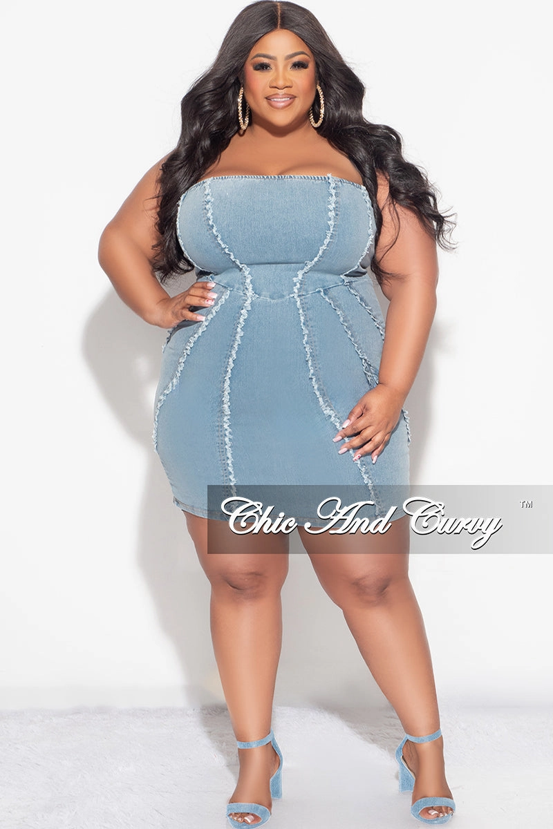 Final Sale Plus Size Strapless Dress in Denim Plaid detail