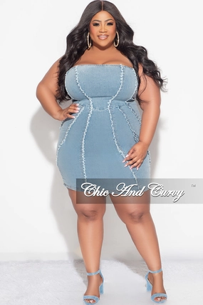 Final Sale Plus Size Strapless Dress in Denim Plaid detail