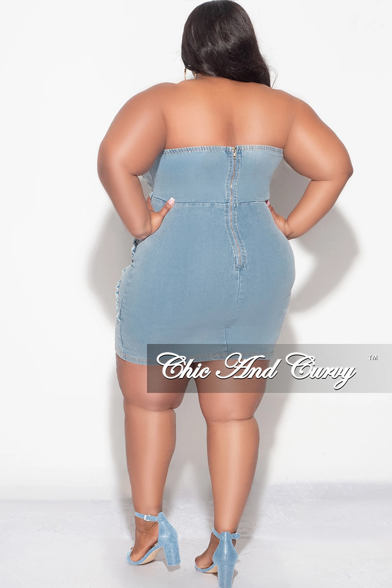 TaglessComfort Body Sculpting Final Sale Plus Size Strapless Dress in Denim